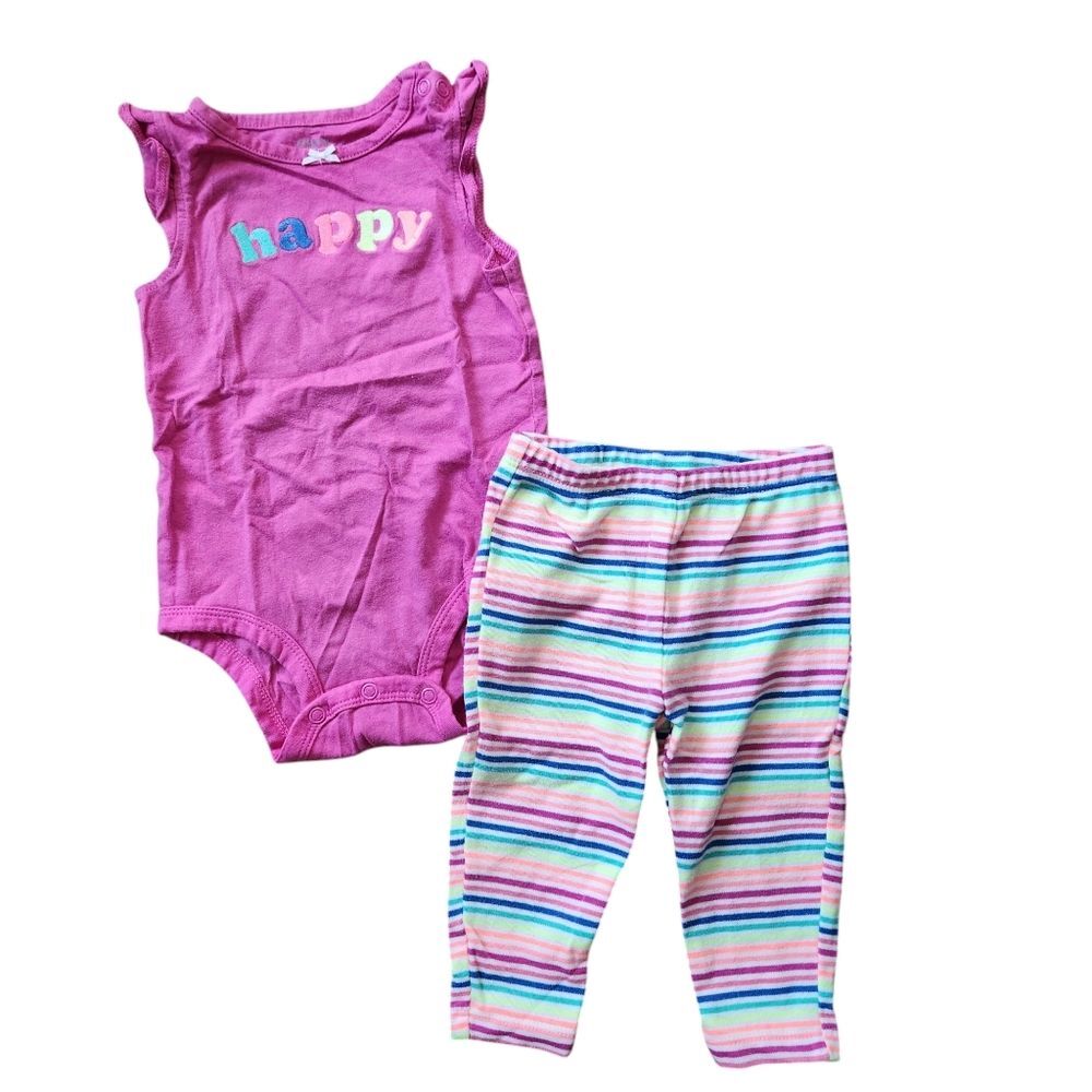 Carter's Girls 2-piece Bodysuit Pants Size 9 months Sleeveless Pink Rainbow